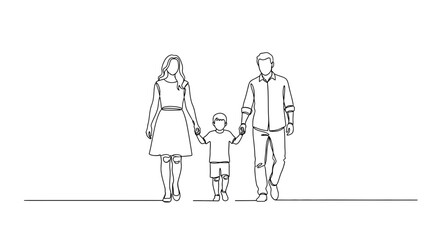 Obraz premium Continuous line drawing of a happy family walking together.