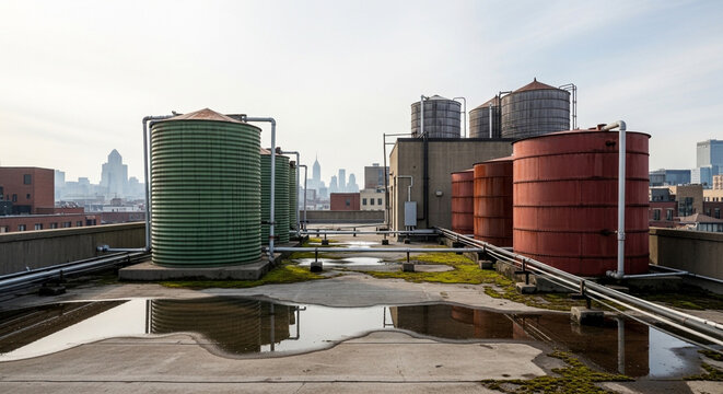 Industrial Storage Tanks in Urban Area Oil Gas Industry Concept