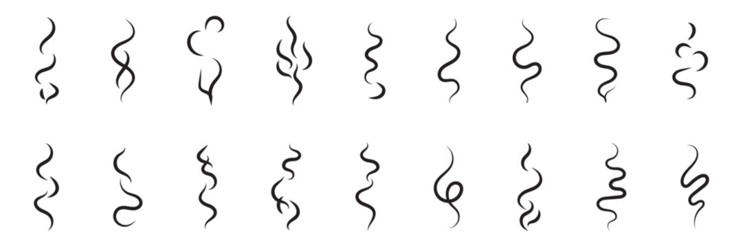 Smoke steam icon set vector hot aroma heat design on transparent background