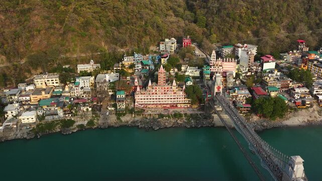 Rishikesh aerial view 4k footage, Uttrakhand drone view 
