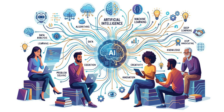 Lines connected to thinkers, symbolizing the meaning of artificial intelligence.
