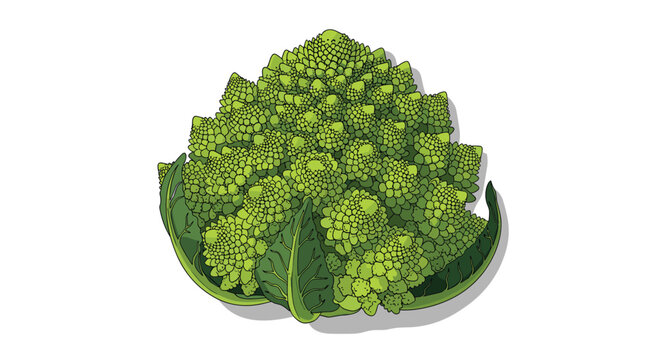 A stunning romanesco broccoli head, showcasing its intricate fractal patterns and vibrant lime green florets, a visually striking and healthy vegetable for gourmet and organic themes.