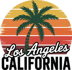Obraz premium Los angeles california vector illustration with palm tree and sunset design.