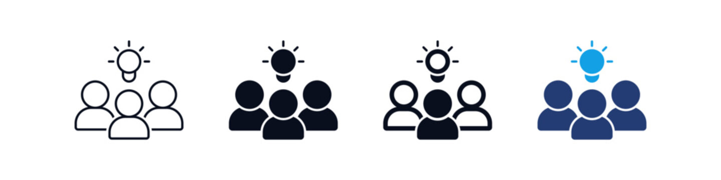 Teamwork Idea Icon Group Brainstorming and Idea Generation, Creativity Concept Set : Teamwork group icons with idea bulb symbol. Creative collaboration concept