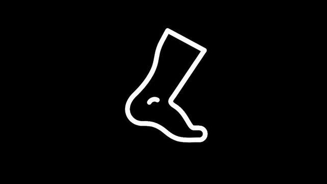 Simple white line art icon of a human leg and foot against a black background