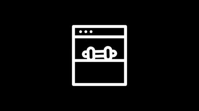 Online fitness training and workout program icon with dumbbell inside a browser window