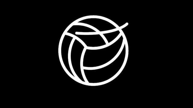 Simple white outline of a volleyball on a black background, minimalist design