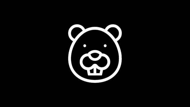 Simple white line art icon of a beaver's face on a black background