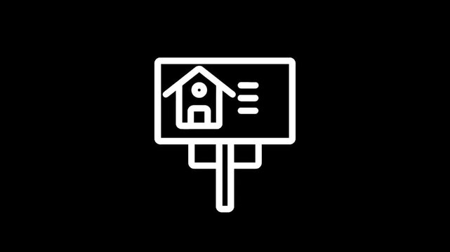 Real estate sign icon with house symbol and bullet points for property listing