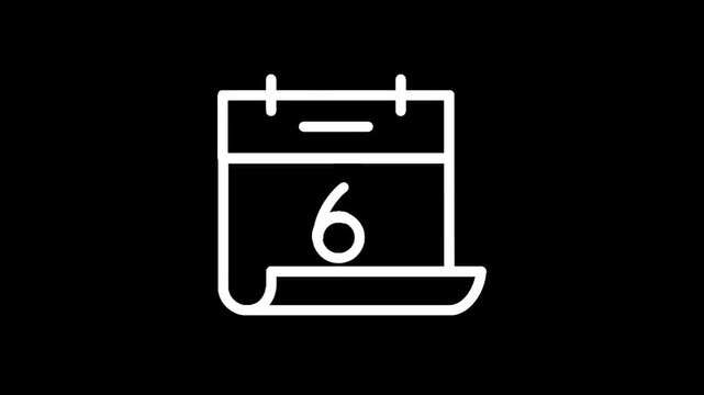 Simple white line art calendar icon showing the number 6 on a black background