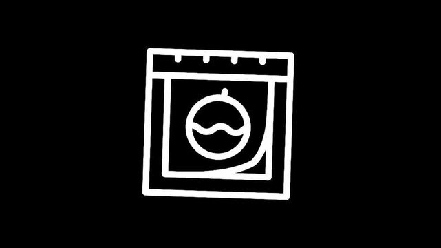 Simple hand-drawn icon of a washing machine with a circular drum and wavy lines inside