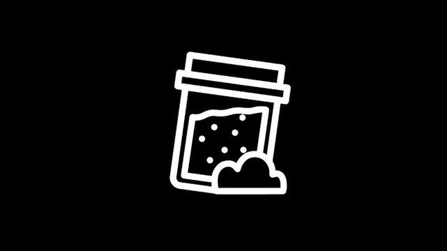 White outline icon of a jar with powder and a small pile of powder next to it