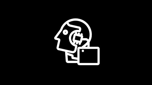 Icon representing artificial intelligence with a human head and a microchip inside