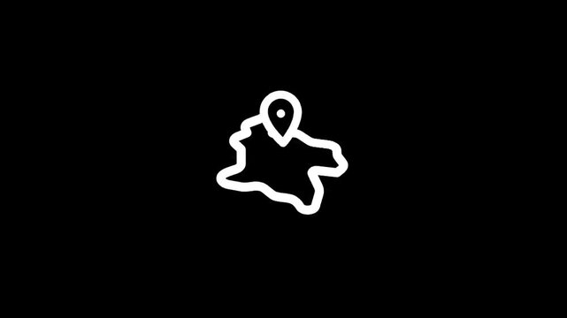 Simple outline map icon with a location pin marker indicating a specific point
