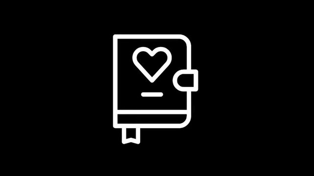 Simple line art icon of a diary with a heart symbol on its cover