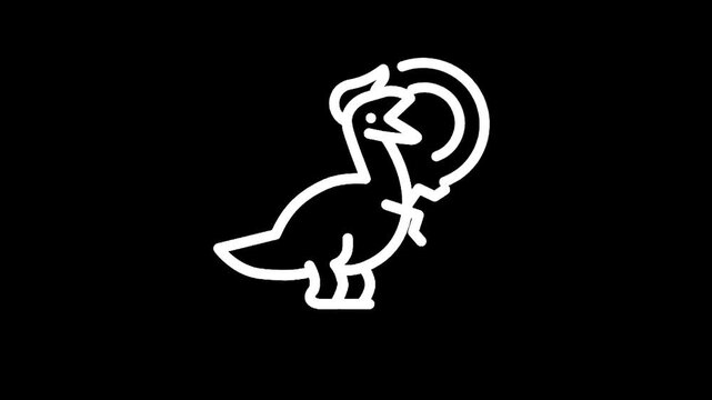 Stylized white dinosaur icon with a curved tail on a black background