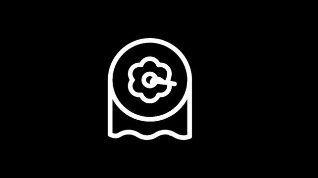 Stylized white toilet paper roll icon with a flower shape in the center on black background