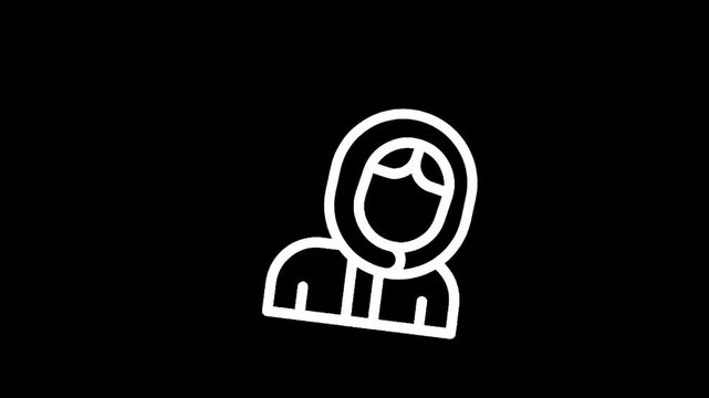 Simple line art icon of a person wearing a hooded jacket on a black background