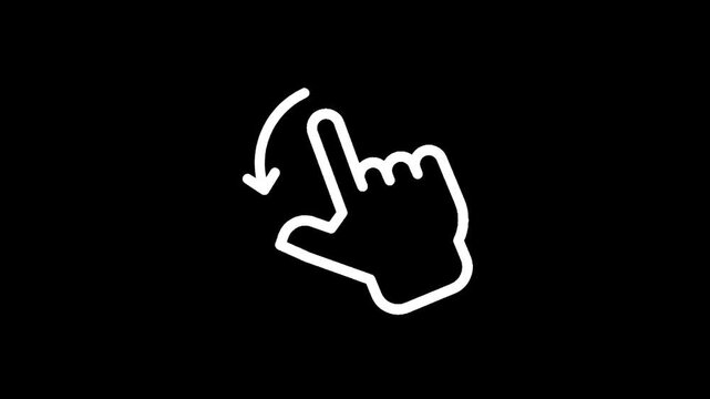 White hand icon with curved arrow indicating swipe down gesture on black background
