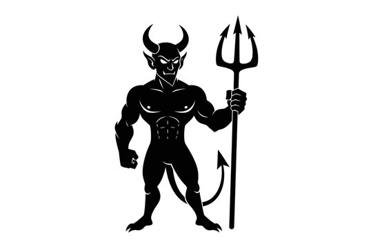 Black devil icon with trident