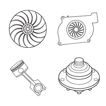 Turbocharger and Automotive Engine Components Illustration