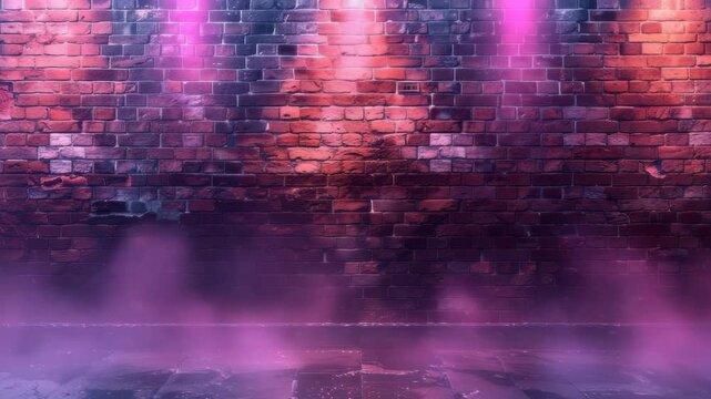purple brick wall with light and smoke