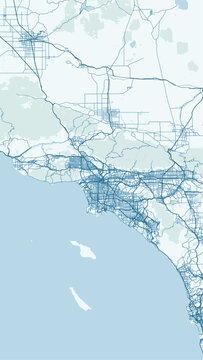 Modern minimalist vector map of Los Angeles, California. High-quality SVG illustration of LA city grid, Santa Monica Bay, and urban layout for posters and architectural design.