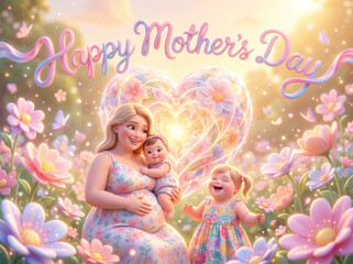 Fototapeta premium Happy mother with her two daughters