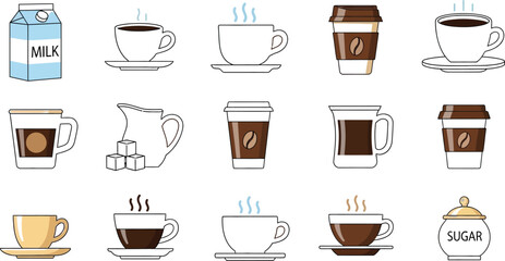 Obraz premium Flat illustration of coffee and milk items set Vector