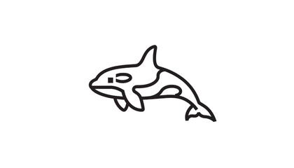 Orca whale icon with bold black outline, simple vector style and streamlined swimming pose featuring marine animal, sea life, line art with wildlife © fariya