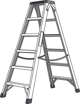 Folding Step Ladder Aluminum Construction Equipment Portable Climbing Tool Flat Vector Illustration