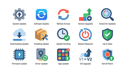 Fototapeta premium Update icons displaying update and upgrade symbols on white