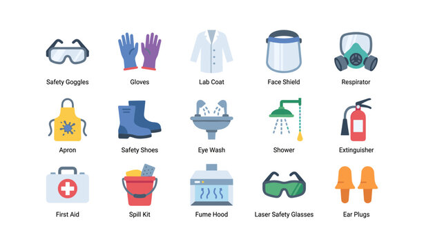 Ppe icons arranged in grid on white background, labeled