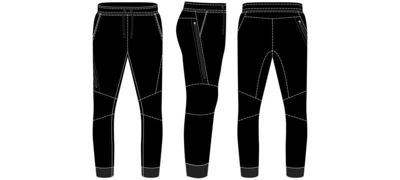 Black Jogger Pants Front Side and Back View Techwear Apparel Template