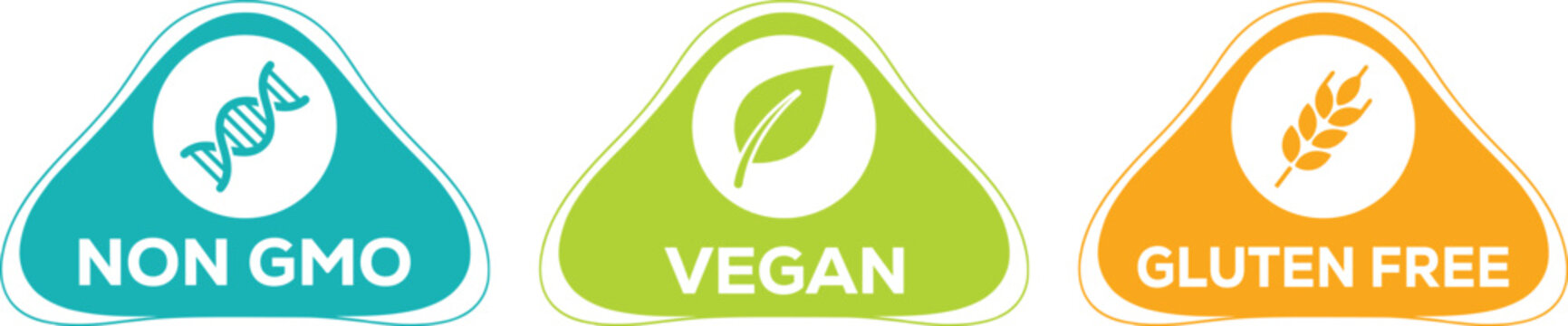 Non GMO Vegan Gluten Free Triangle Icons Set Healthy Food Labels Clean Diet Badge Vector
