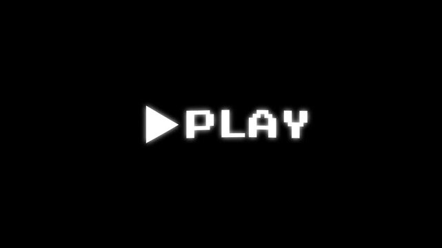 Play Button Animation with VHS Glitch Effect on Black Background Retro Analog Media Play Icon with Distorted Tape Noise for Video UI and Vintage Graphics