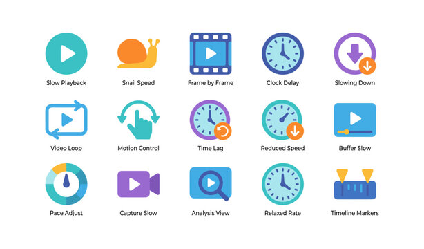 Slow playback and time control icons for video editing