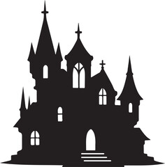 Obraz premium Black Castle Silhouette with Spires on White Background