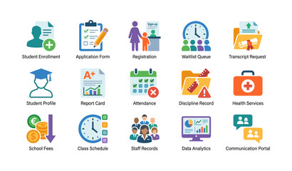Fototapeta premium School administrative icons showing enrollment records and services