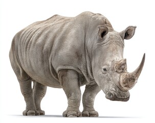 Fototapeta premium White rhinoceros, full body shot, isolated on white
