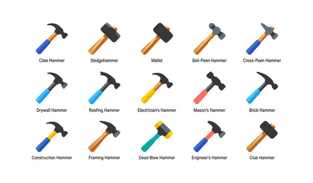 Hammer type icons arranged in grid on white background