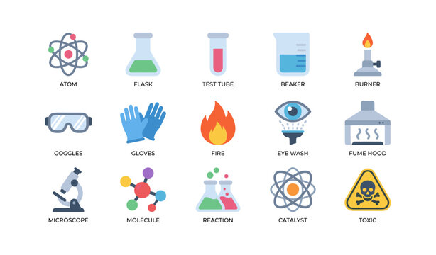 Laboratory safety icons in grid on white background