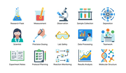 Fototapeta premium Laboratory tools and science icons on white background