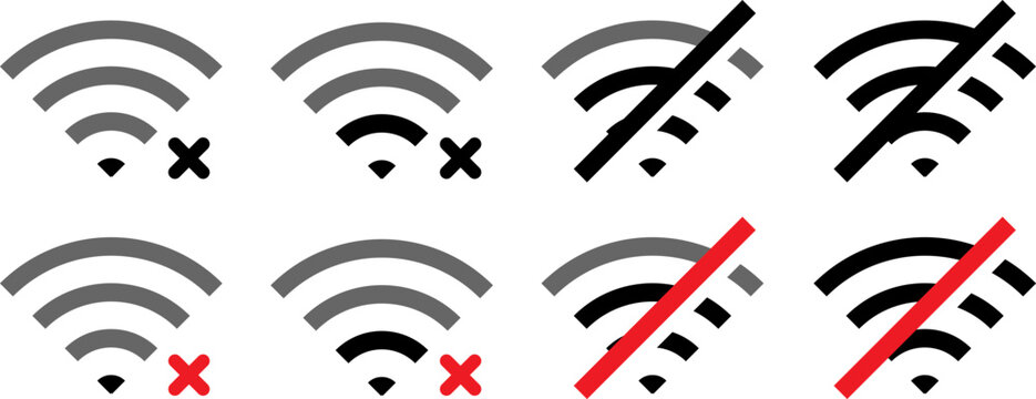 wifi signal strength icons with error and block flat design vector illustration