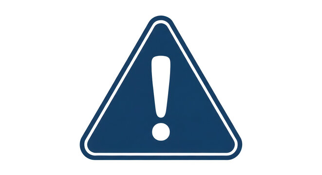 Blue triangle warning sign with an exclamation mark in the center, isolated on transparent background