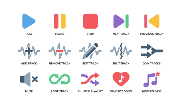 Playback and track editing icons arranged in a grid layout