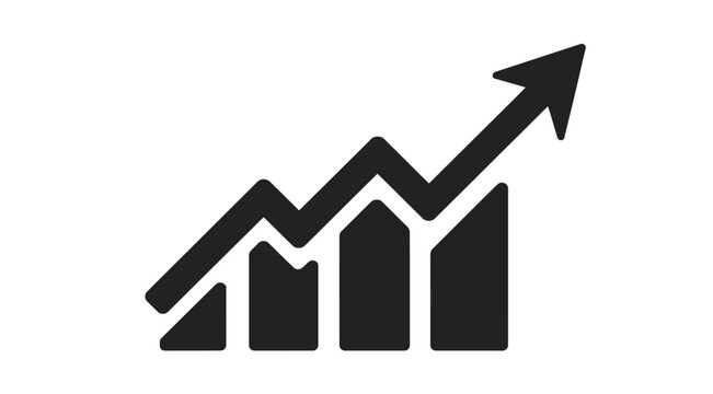 Simple black bar graph icon showing positive financial performance and market growth on white background.