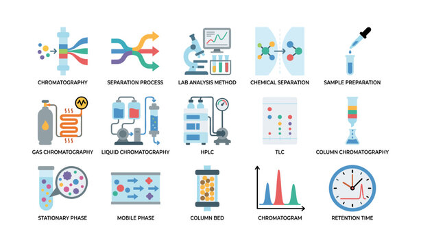 Chromatography icons illustrating separation methods and charts