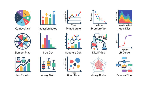 Assay icons showing charts and lab diagrams in grid