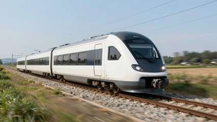 Fototapeta premium High speed passenger train traveling on countryside tracks